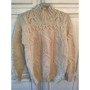 White Wheeler & Martha Hand Knit Fisherman Cable Knit Sweater Sz L Cream
